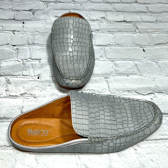 Born Capricorn Mules Croc Embossed Leather Slip-on Loafers - Gray/Grey - Size 10 - Picture 6 of 14